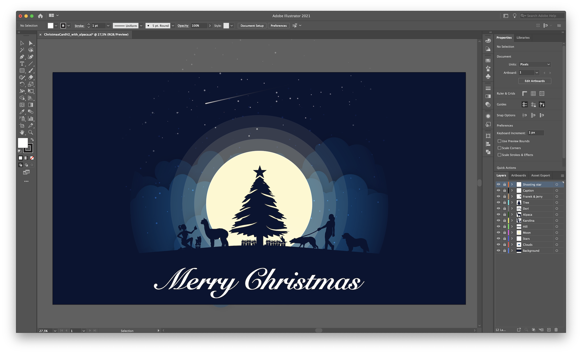 The Christmas Card artwork in Adobe Illustrator